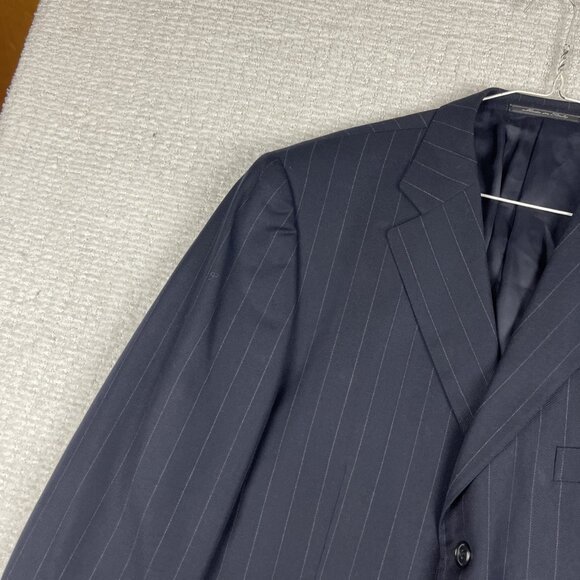 ERMENEGILDO ZEGNA Fine Worsted Super 100 Black Blazer White Chalk stripe Sz 56R - Picture 3 of 16